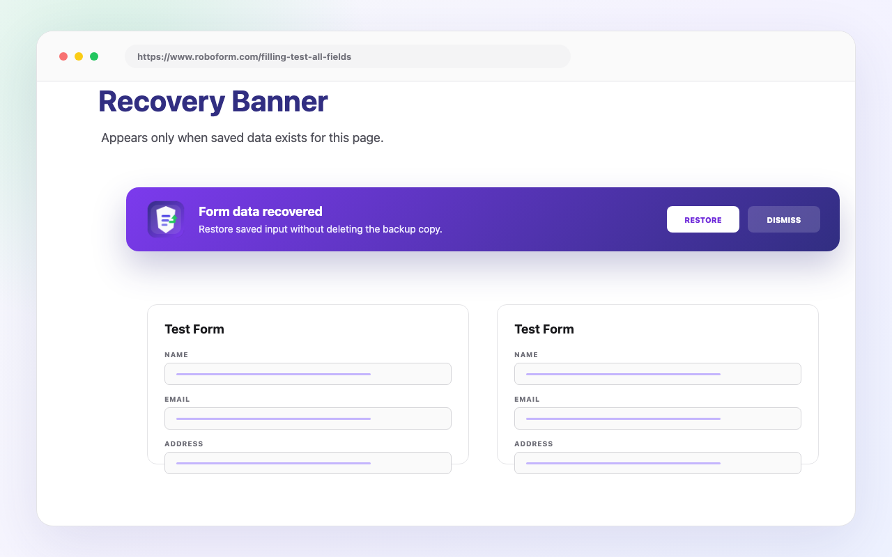 Milio Auth Recovery restore banner